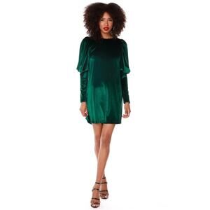 BOBI BLACK Green Velvet Mercy Lantern Sleeve Dress EUC